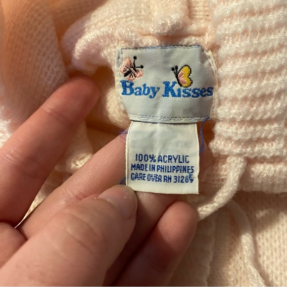 Vintage Baby Kisses Button Down Baby Bunting Hoodie Pink Sweater Bear Balloons - Picture 6 of 6